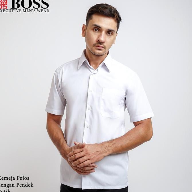 Boss Kemeja Polos Pria Lengan Pendek Putih