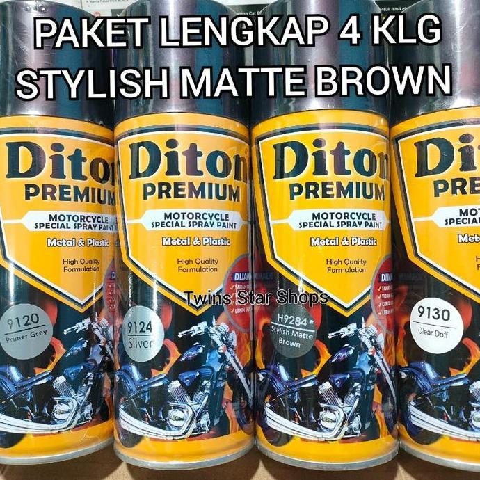 Diton Premium Paket Lengkap 4 Kaleng 400cc Stylish Matte Brown 9284 Coklat Gelap Doff Dop Primer Gre