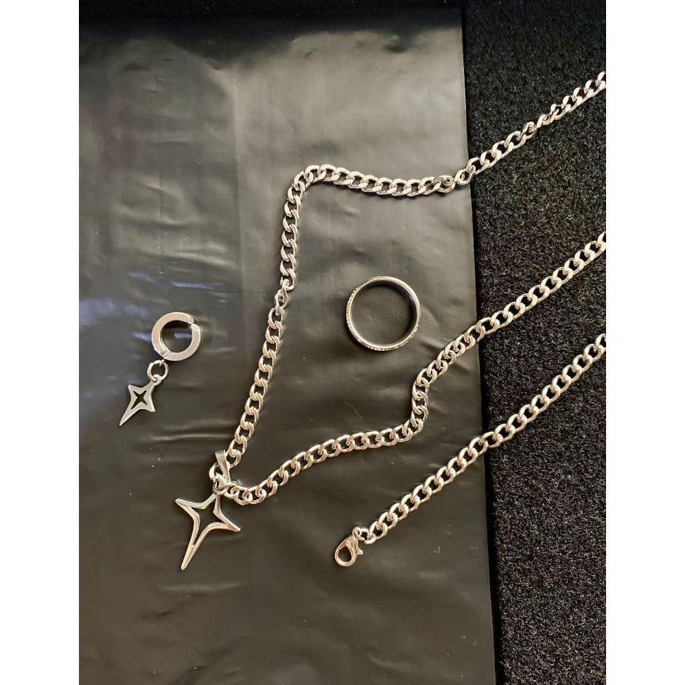 ORIGINAL PROMO TERBARU-Paket Beli 3 Gratis 1 Kalung Rantai gelang dan cincin bonus anting jepit bint