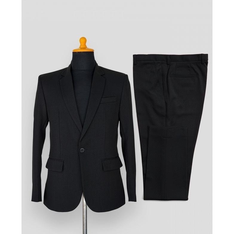 Stelan Jas Celana Formal Pria Hitam Mode Slimfit Untuk Acara Wisuda Desain Anak Muda