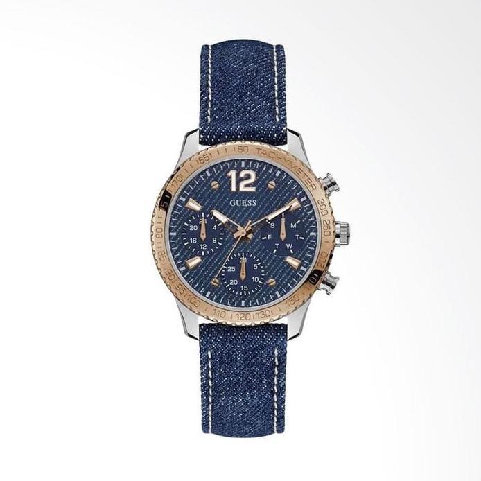 Guess Analog Jam Tangan Wanita Strap Denim Biru W1057L1 Original