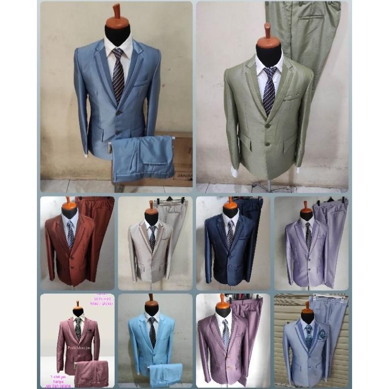 Podo Moro 1 stel jas semi woll kilap DENIM, SAGE GREEN  jas wedding jas nikah jas pernikahan jas kaw