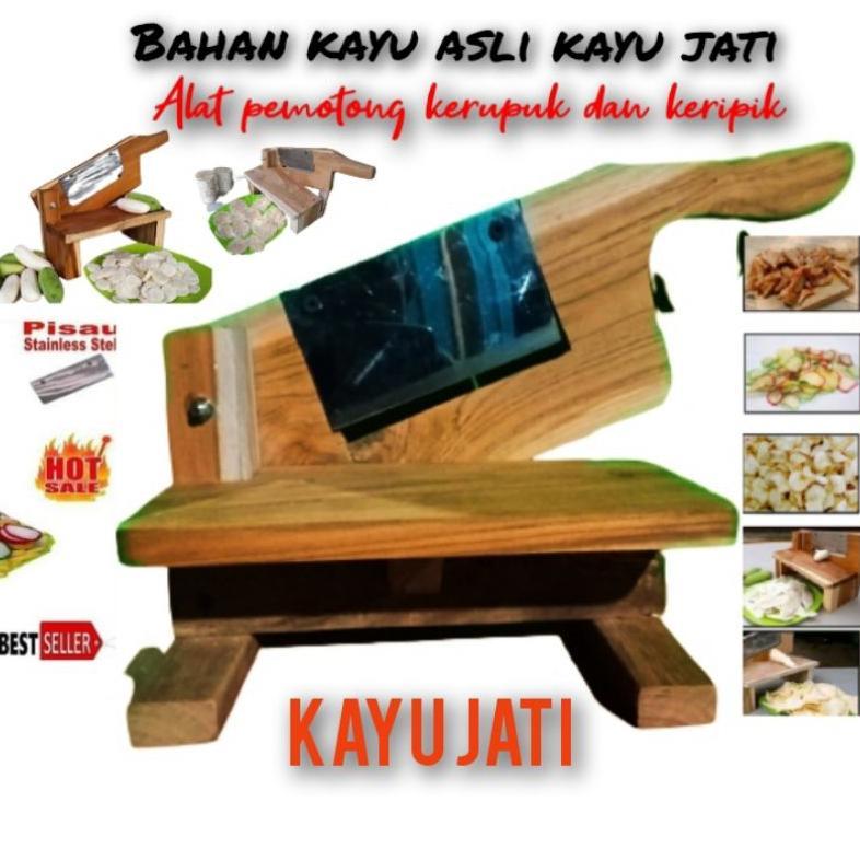 Alat pemotong kerupuk pengiris keripik singkong kayu jati