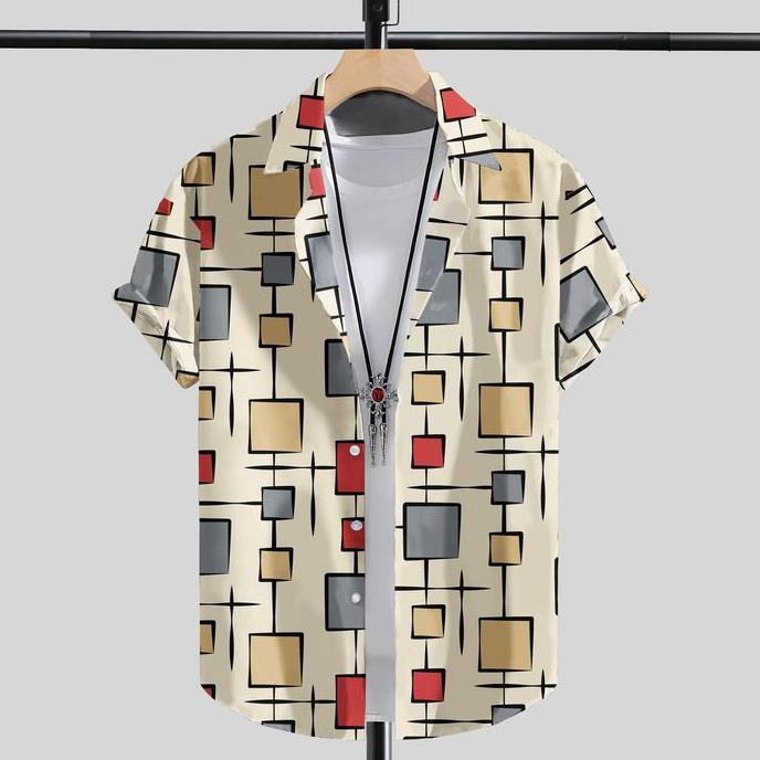LIMITED EDITION  Kemeja Pria - Mid century modern geometric LIMITED EDITION 
