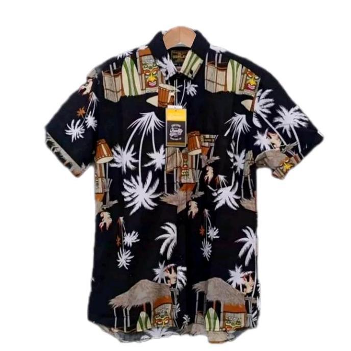 TAMPIL MODIS  kemeja pria motif pantai kemeja motif Gubuk putih motif pantai kelapa hitam hem distro