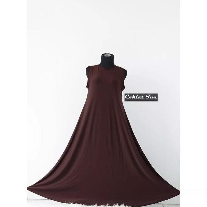 Gamis Jersey Tanpa Lengan Wanita - Pilihan Warna Navy Lime Abu- Inner Dress Tanpa Lengan Manset Baju