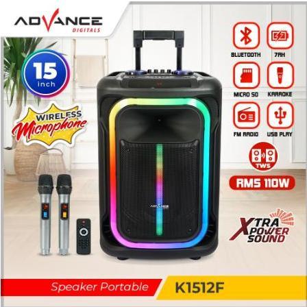 Speaker Advance K1512 F Full Bass Speaker meeting Speaker 15 inch 2 mic Led Wireless Bluetooth