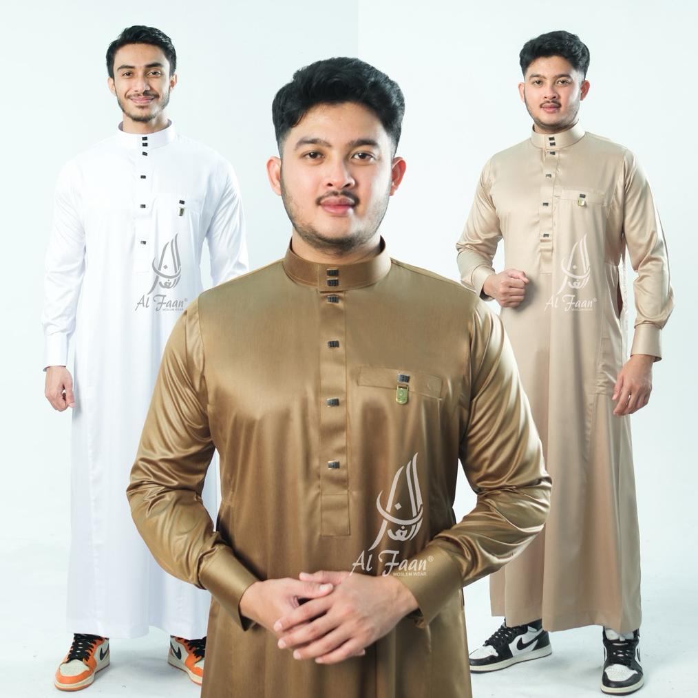 new jubah gamis pria jubah slimfit polyester korea jubah pria muslim gamis alfaan busana muslim pria
