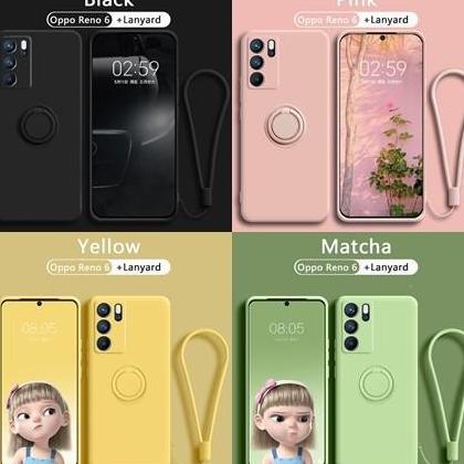 untuk Oppo Reno 6 4G 5G Case Candy Ring Stand Bracket Holder Silikon Liquid