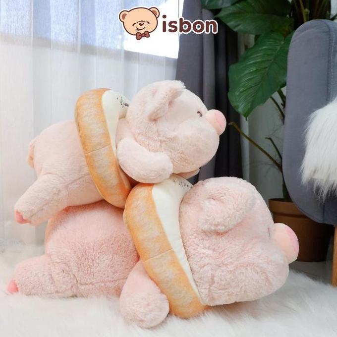 ISTANA BONEKA Babi Tidur With Kalung Roti Ly Porky Pig Bread Bulu Pendek Halus Mainan Hadiah Spesial