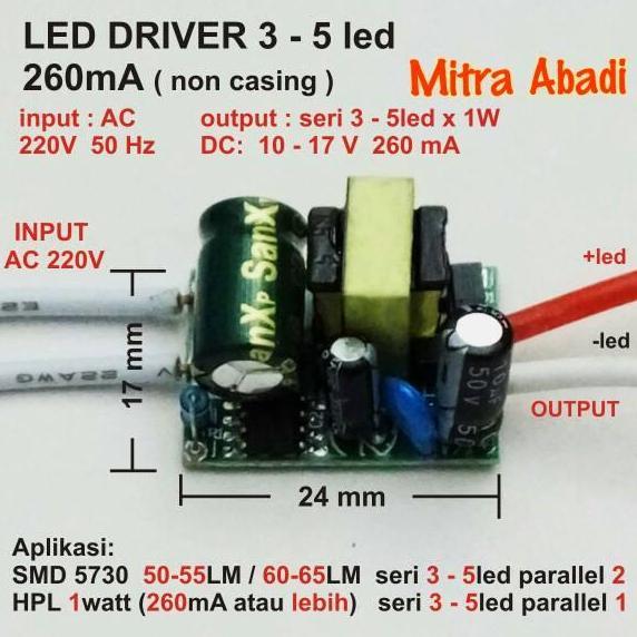 YOGSIXO LED Driver 3-5x1 Watt 260 mA AC-DC Tanpa Casing