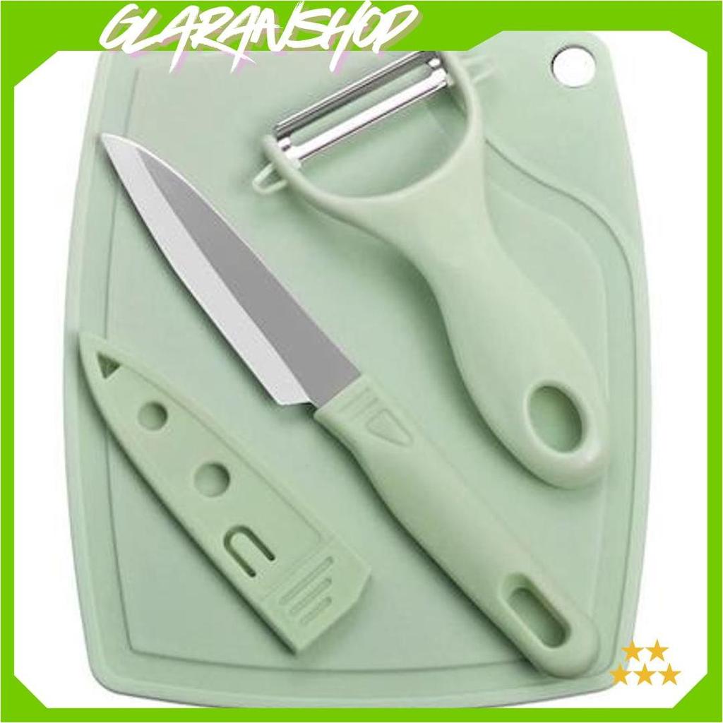Pisau Set Talenan 3 In 1 / Pisau Set Talenan Pisau Pengupas Buah Sayur Dapur Serbaguna / Pisau Set T
