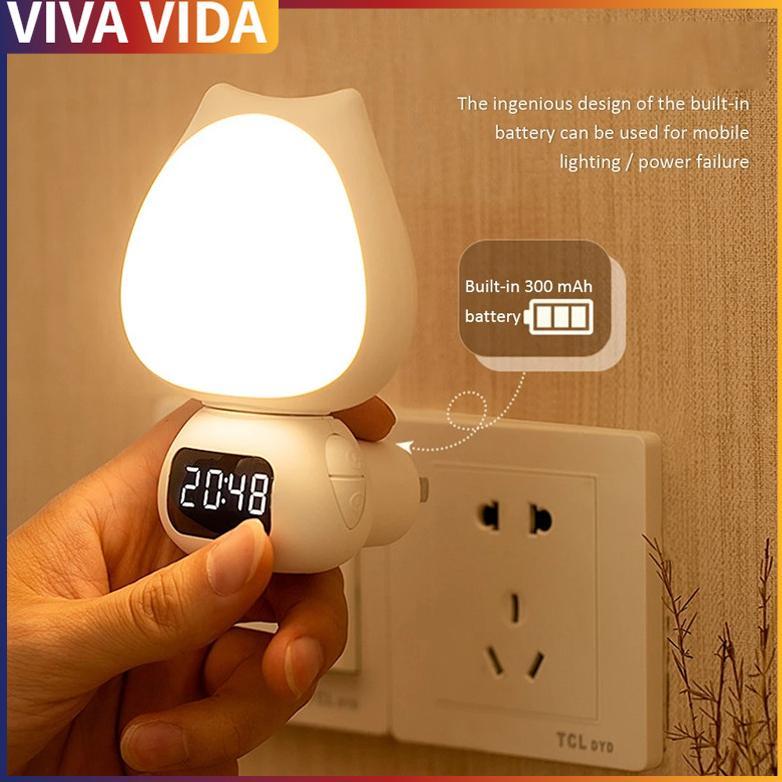 Viva Lampu Tidur Model Kucing LED Wireless Lampu Tidur Jam Remote Digital Rechargeable/ Night Light 