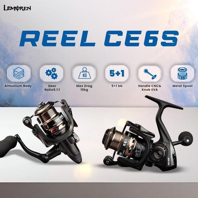 LEMOREN Reel Pancing Ukuran CE6-1000 Bahan Paduan Alumunium Putaran Halus Gear Rasio 5.1:1 max drag 