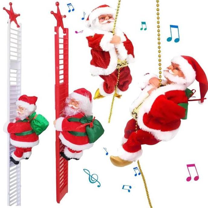 Christmas Electric Santa Claus Climbing Ladder Plush Doll Santa Claus Electric Climbing Rope Ladder 