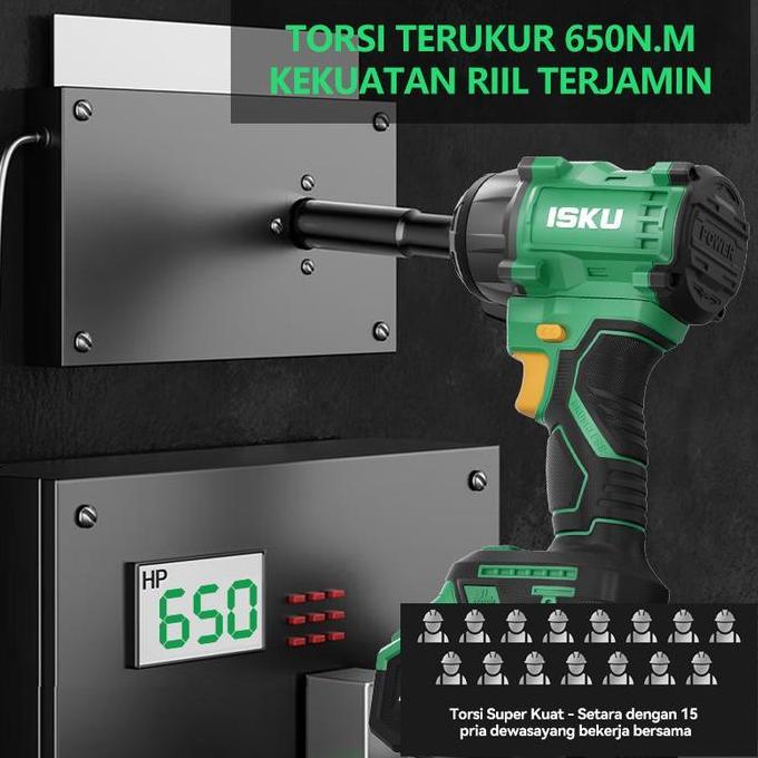 ISKU Mesin Impact Wrench Baterai Cordless Brushless 380Nm 650Nm 1000Nm Alat Buka Baut Roda Mobil Tru