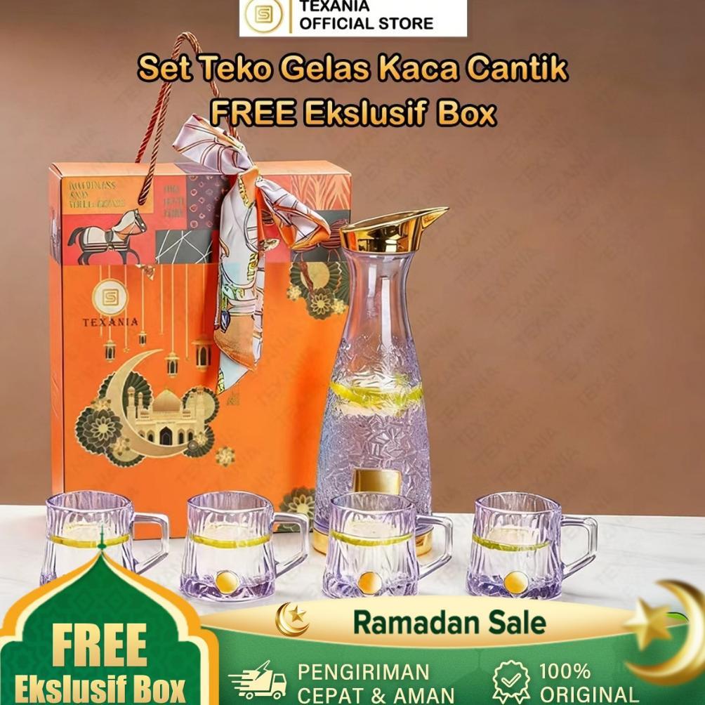 Diskon Ramadan Lebaran [Free Box Eksklusif] Texania Hampers Lebaran Set Teko Gelas Kaca Premium Eleg