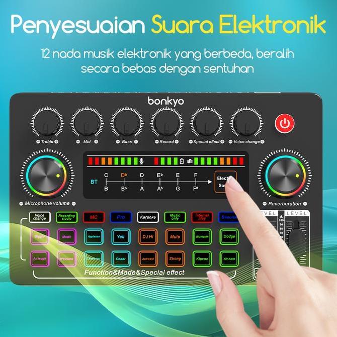 barkisanshop - bonkyo paket peralatan streaming lengkap: sound card f999x + mikrofon m990 + lampu de