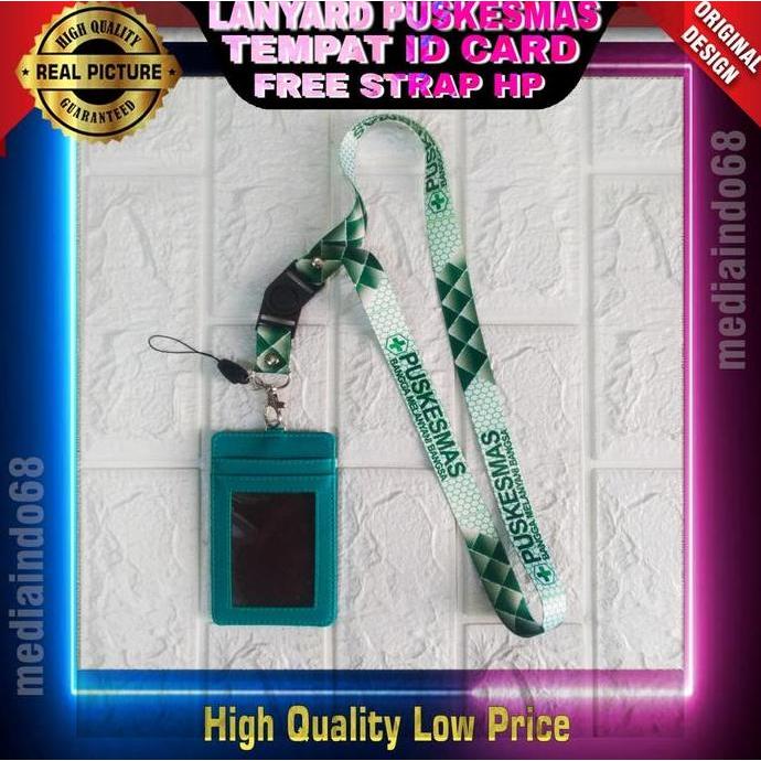 Lanyard ID Card / Tali Gantungan ID Card PUSKESMAS - Dompet 4 Kartu, Free Strap ID, HP/Flashdisk
