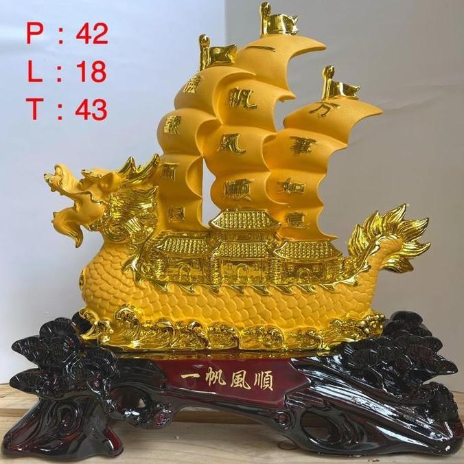 kapal emas perahu emas pajangan fengshui 43 cm