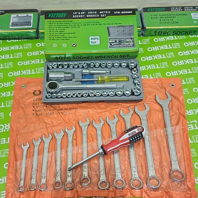 PAKET Kunci 1set lengkap / Kunci bengkel motor komplit / Kunci Shock 40 pcs/Pas Ring Set/L Set Kombi
