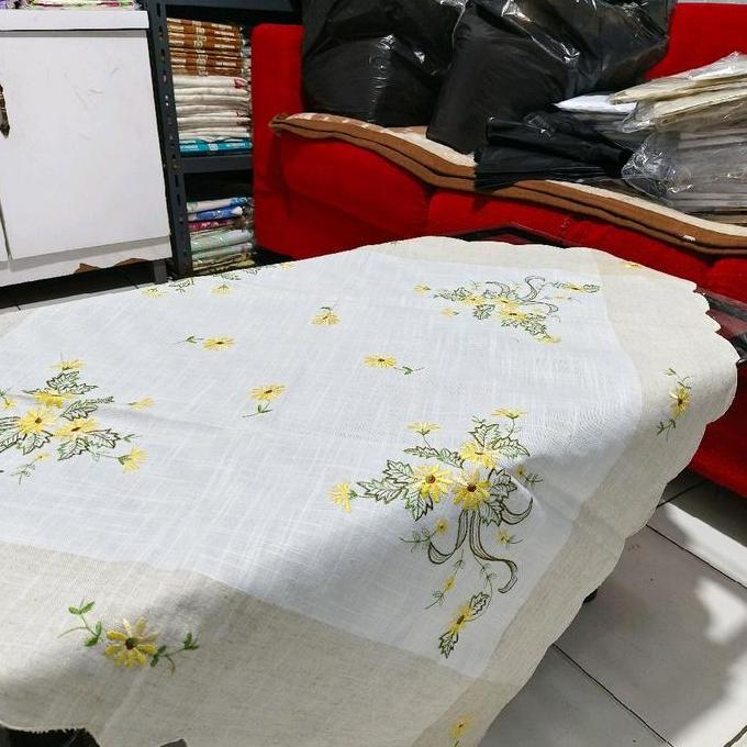 TAPLAK MEJA TAMU SEGI EMPAT/MEJA BETAWI/MEJA OSHIN/MEJA TERAS KATUN LINEN BORDIR MEWAH ELEGANT