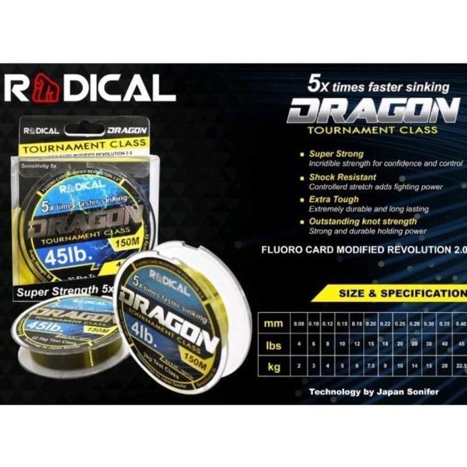 RADICAL Senar DRAGON 150M Light Yellow Tali Pancing Nilon Monofilament Kolaman Galatama Galapung Lel