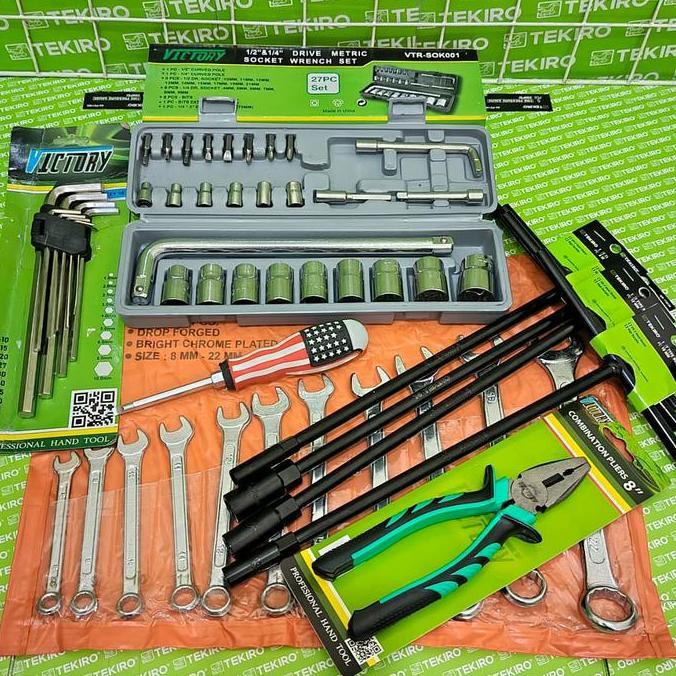 PAKET BENGKEL TEKIRO Kunci T Set 4 Pcs + Kunci Ring Pas 11 Pcs + Kunci Shock 27 Pcs - L Set 9 Pcs Pa