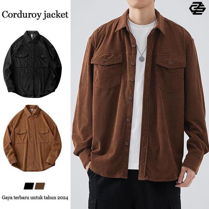 Kemeja Korduroi Polos Pria unisex Lengan Panjang jaket corduroy pria Kemeja Corduroy Pria korean sty