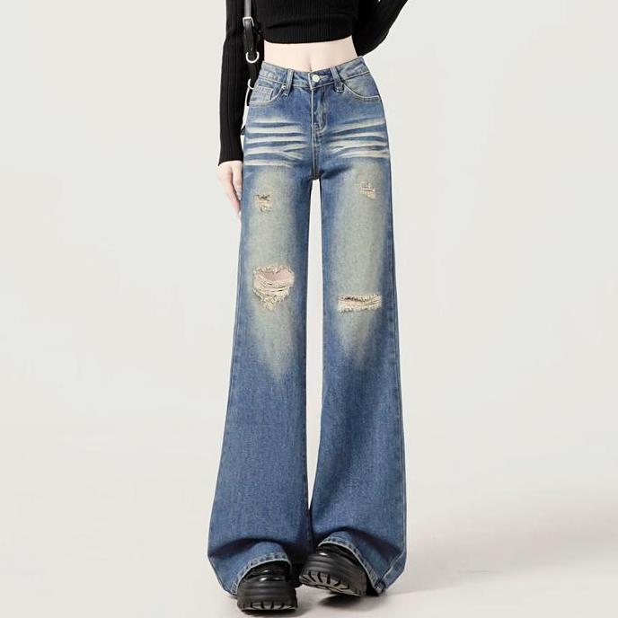 KEKINIAN celana jeans high waist wanita sobek korean style Ripped Jeans Tinggi Wanita Premium loose 