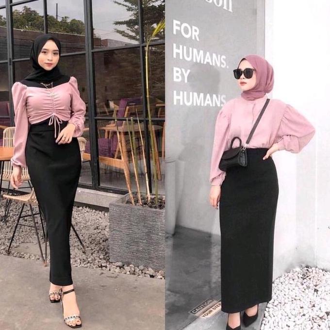 LIFESTYLE Rok Span Tanpa Belah Belakang / Rok Kerja Wanita panjang / Rok Koreastyle Scuba Hitam  Put