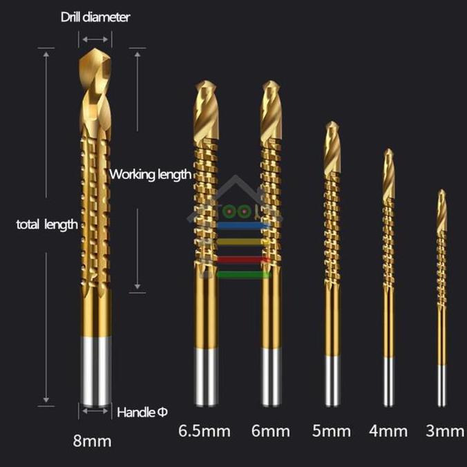 OVMIDEX MATA BOR KAYU TITANIUM COATED GERGAJI M3 - M8 SET 6IN1
