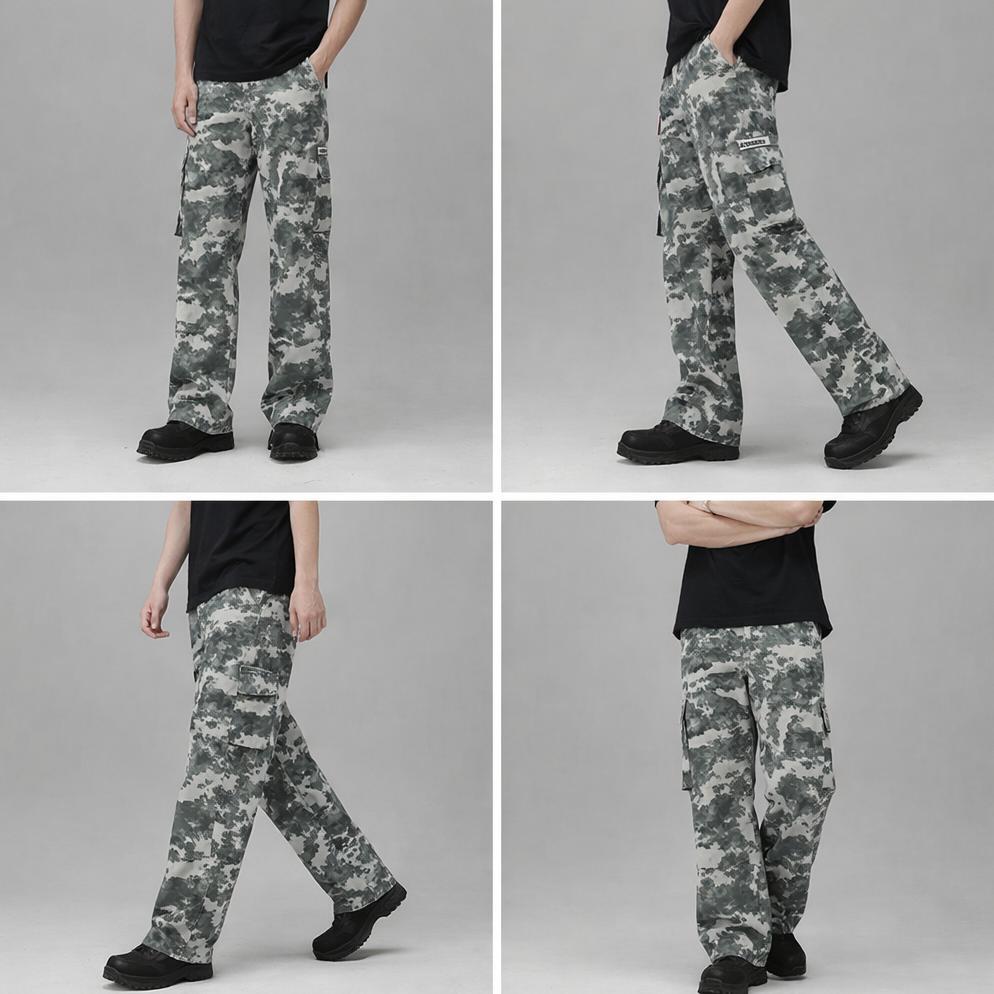 TERMURAH Celana cargo pria hijau panjang Korean style baggy pants straight cut gombrong unisex casua
