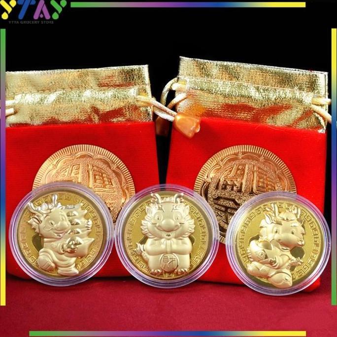 TENNIME 2024tahun Naga Koin Keberuntungan/Souvenir Gold Coin 5cm/ Koin Emas