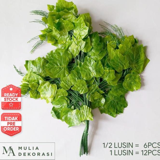 Dekorasi Daun Artificial Hias Plastik Anggur Daun Rambat Besar Kecil Plastik Setengah Lusin 1 Lusin