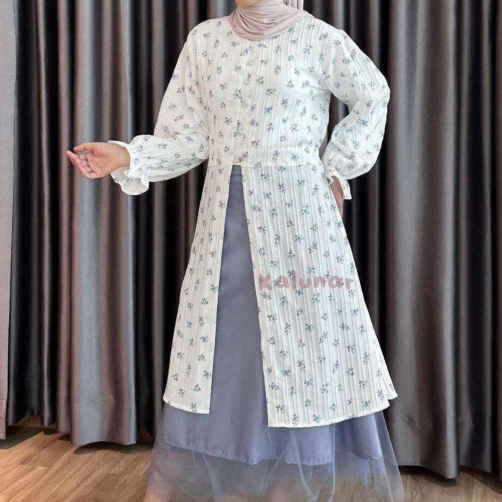 Garansi [Ready Stock] Kalunar - Daisy Tunik Lebaran Kondangan (Atasan Gamis Wanita Motif Bunga Moder
