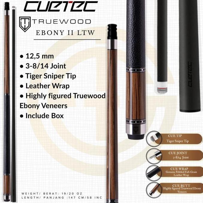 Cuetec Truewood Ebony II LTW - Ebony Wood 12,5mm New