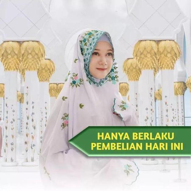 Klaosanshop - Mukena Dewasa Bordir Lajuran Polino Putih Bordir Daun Hitam Bunga Warna | Mukenah Teru