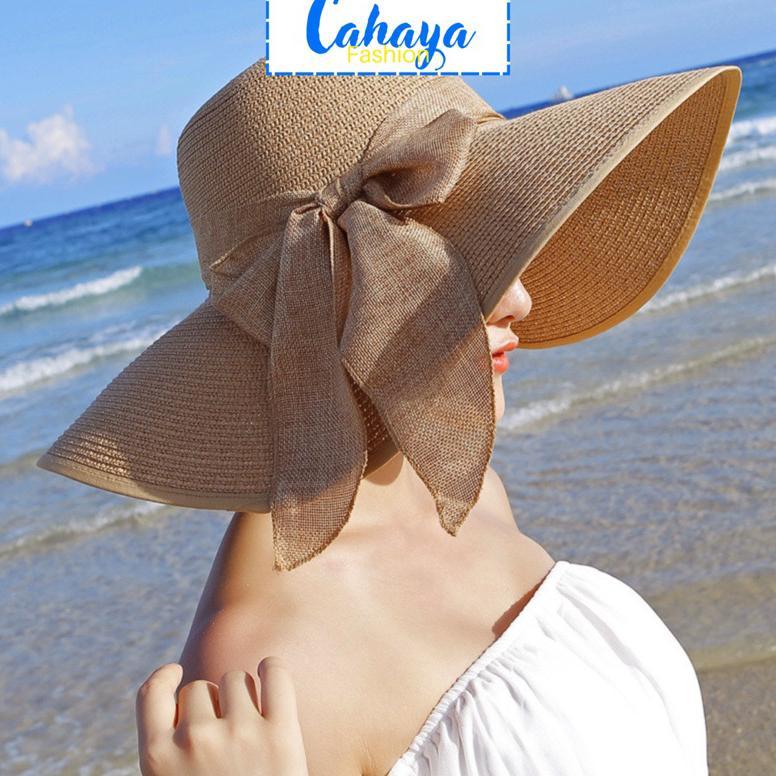 NEW Topi Pantai Wanita Pelindung UV Topi Bisa diLipat Tebel Dan Lebar Bahan Jerami Premium CAHAYA T3