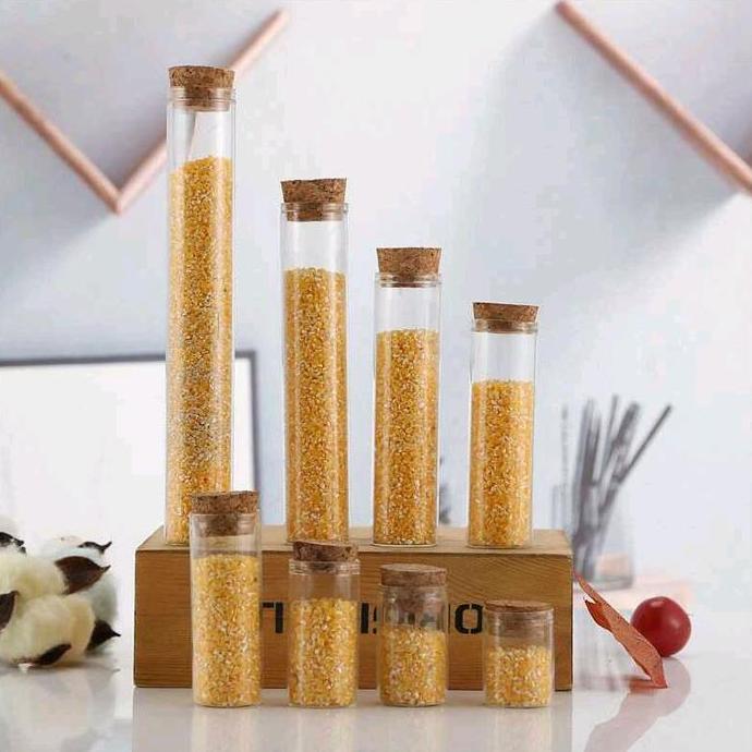 Ready Tabung Kaca Biji Kopi Transparan Botol Tempat Penyimpanan Teh Tutup Gabus Jar Dapur Botol Kaca