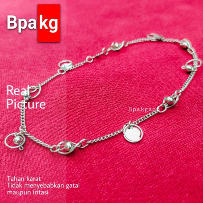 NEW Gelang kaki rantai gelombang bola - Gelang Kaki Wanita Anti karat monel silver besi putih asli r