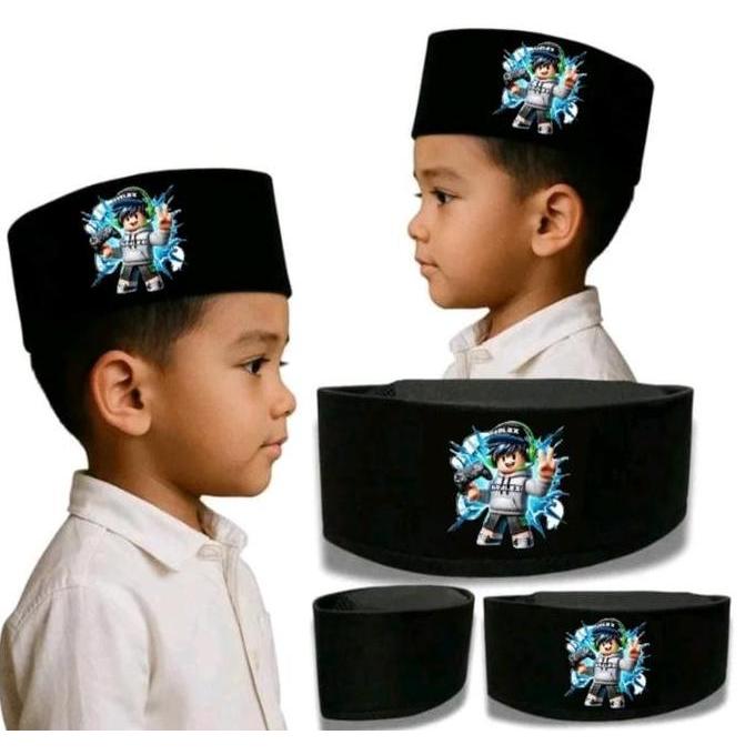Peci Spon Anak Gambar Roblok Keren / Peci Hitam Anak Bahan Spon
