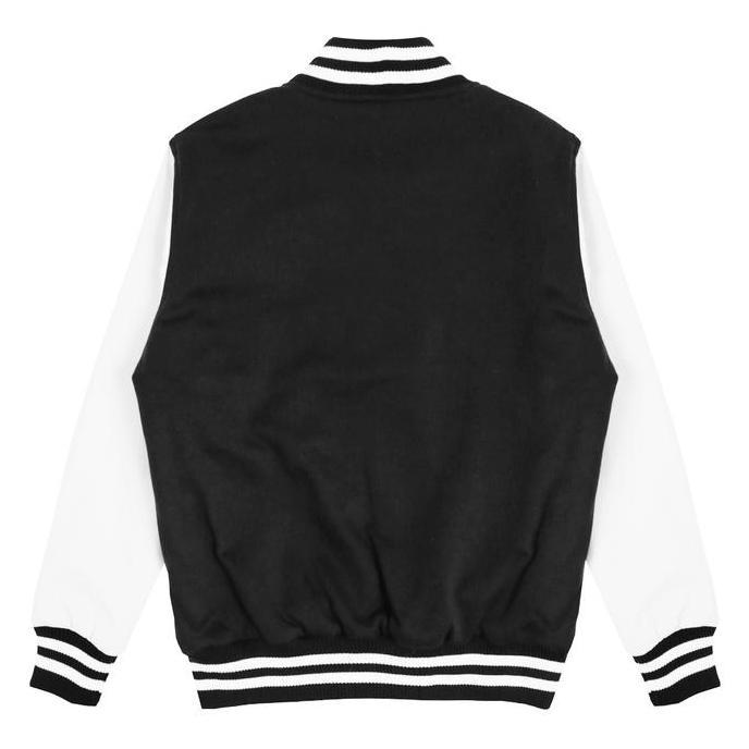 Scaythit - Jaket Varsity Polos Hitam Putih Unisex ( Pria - Wanita ) Remaja Dewasa