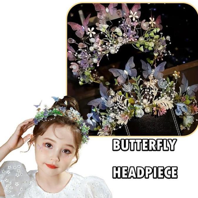 BAYASON Hiasan Rambut Mahkota Bunga Mutiara Princess Pink Biru Untuk Anak Perempuan Pesta Headpiece 