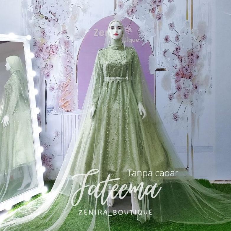 Free Ongkir Wedding Dress Fateema Set Gaun Pengantin Muslimah Syari Mewah Elegant Free Veil Pasmina 