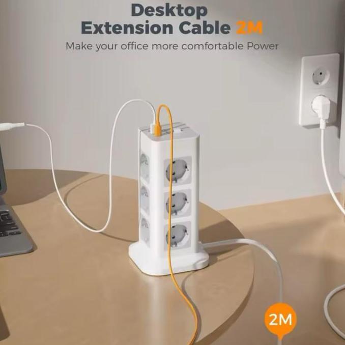 Murah Tessan Ts-Tps04-De-C-Gr Stop Kontak Soket Multi Outlets Power Strip 12 Lubang Outlet Eu Coloka