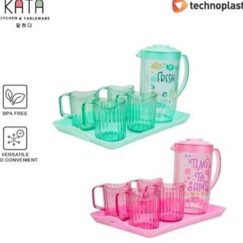 Teko Air 4 Gelas Nampan Waterjug Set Technoplast