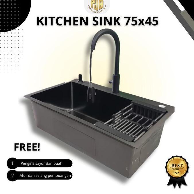 Kitchen Sink 7545 1 Lubang Hitam / Kitchen Sink 7545 1 Lubang Black / Kitchen Sink 1 Lubang Set Kran