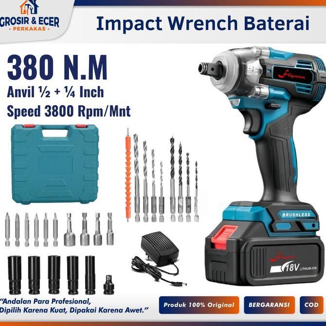 Promo Impact Wrench Baterai Cordless Impact Wrench Brushless 350N.M Fligman - Cordless Impact Wrench