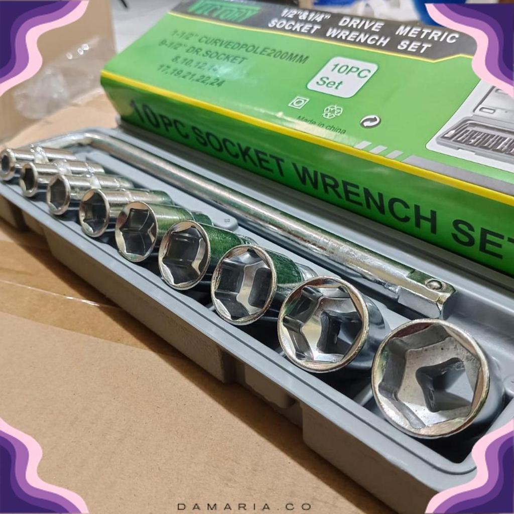 Promo Kunci Shock Sok Set 10Pcs Ktp 1/2 "6 Pt Ukuran 8 - 24Mm - Kunci Socket Wrench Set 10 Pcs Cod -
